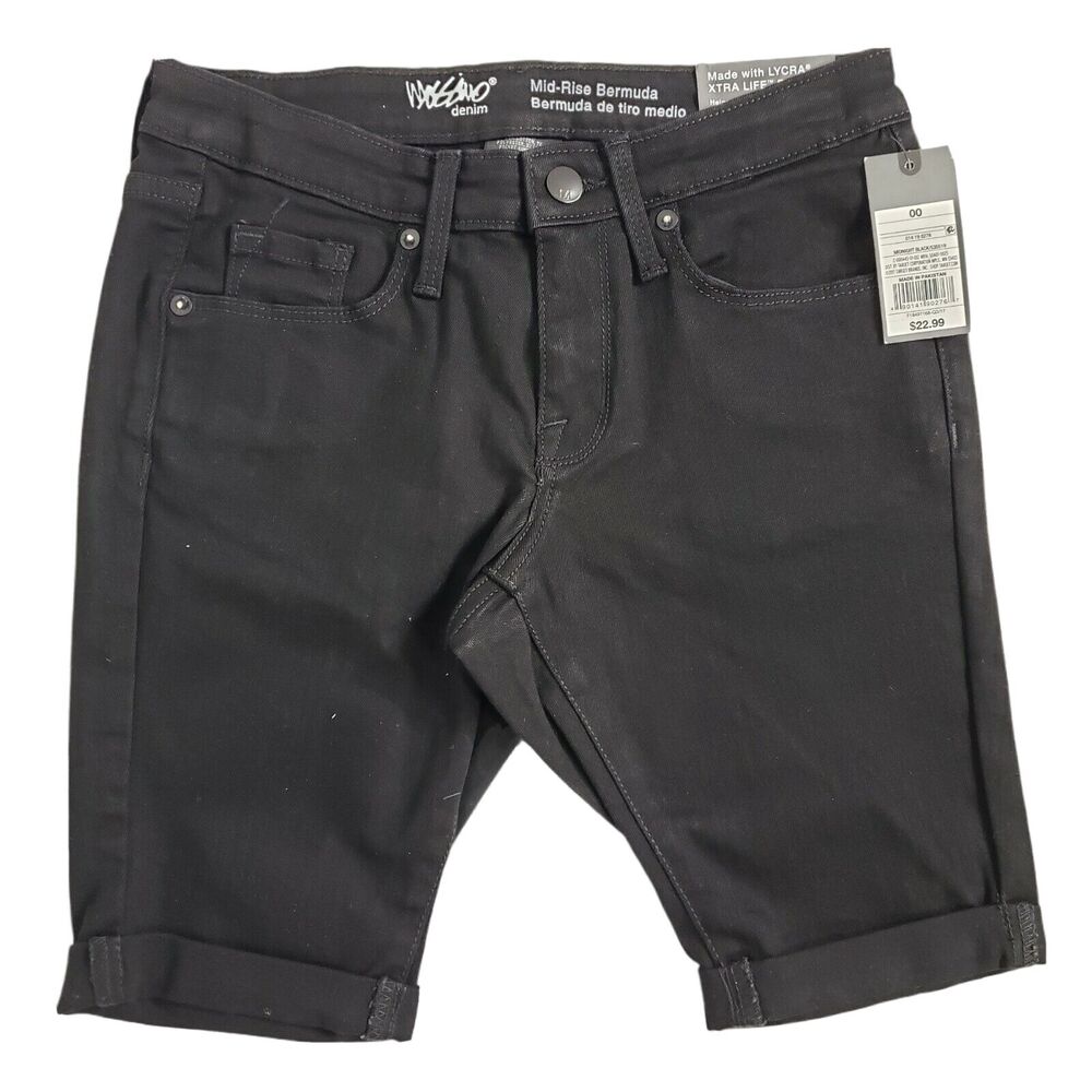 Mossimo Women Shorts Size 00 Bermuda Mid Rise Power Stretch Denim Midnight Black